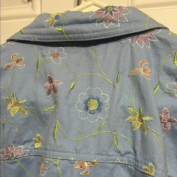 Blue and Pink Floral Embroidered Jean Jacket - Picture 11 of 11